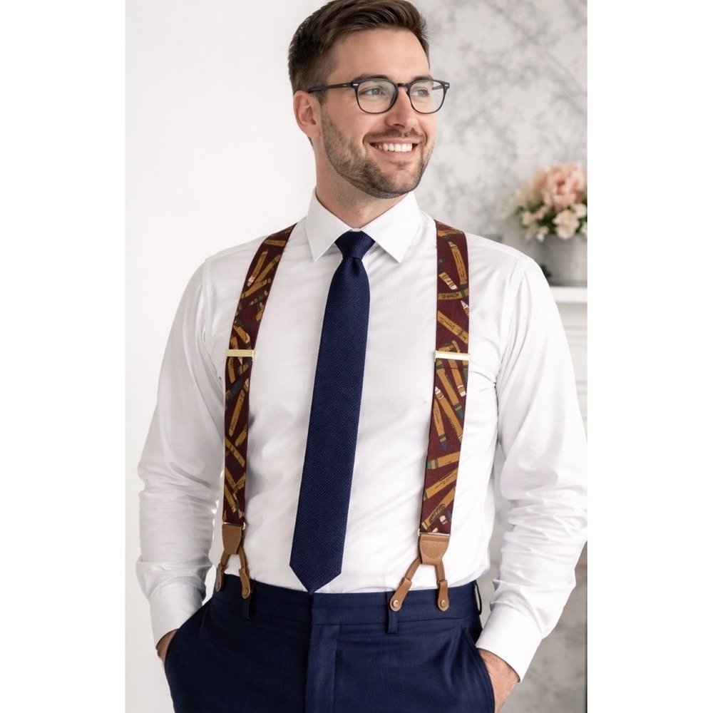 Ferrell Reed Vintage Burgundy Colorful Crayon Adjustable Suspenders Retro‎ NWOT